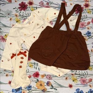 Carter's Brown and Cream Baby Girl Outfit Set with Socks